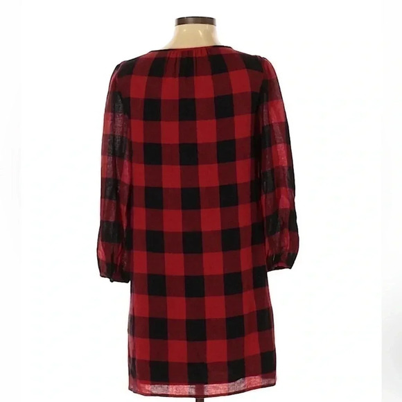 MADEWELL Red & Black Buffalo Plaid Wool Blend Tie Neck Shift Dress Size XXS - Picture 4 of 6